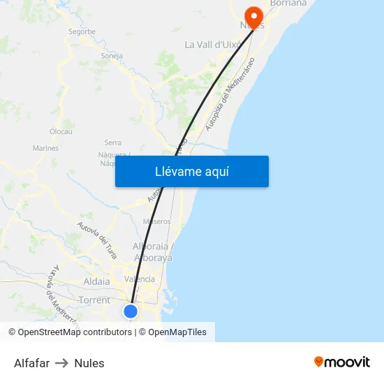 Alfafar to Nules map