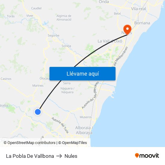 La Pobla De Vallbona to Nules map