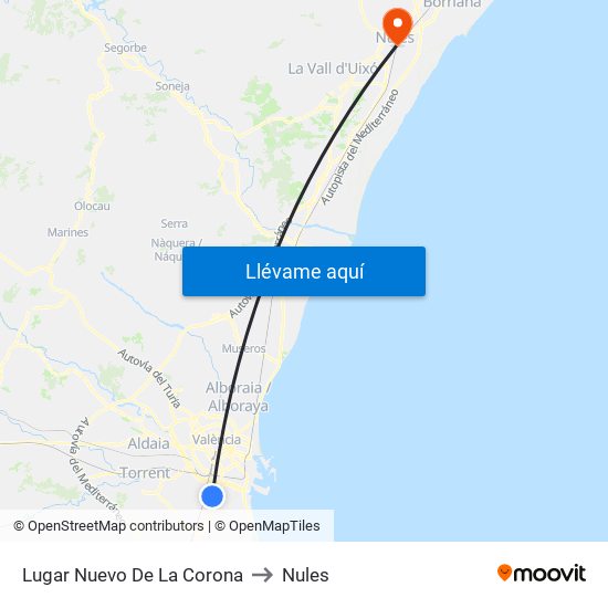 Lugar Nuevo De La Corona to Nules map