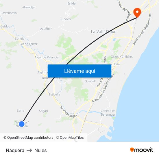 Náquera to Nules map
