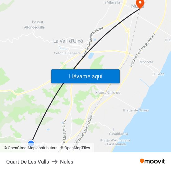 Quart De Les Valls to Nules map