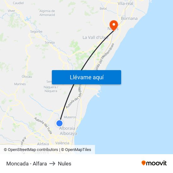 Moncada - Alfara to Nules map