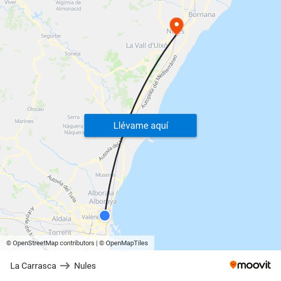 La Carrasca to Nules map