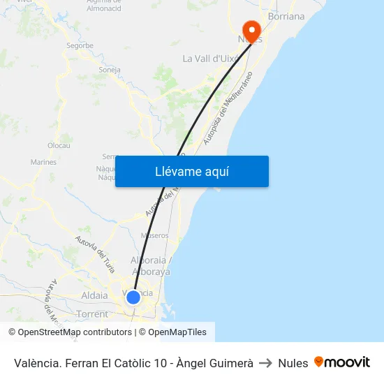València. Gran Vía Fernando El Católico, 10 to Nules map