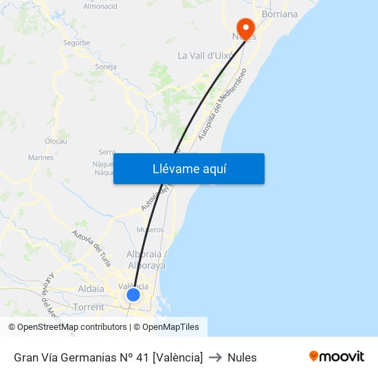 Gran Vía Germanias Nº 41 [València] to Nules map