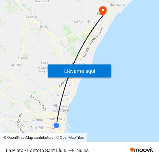 La Plata - Fonteta Sant Lluís to Nules map