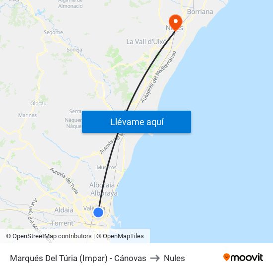 Marqués Del Túria (Impar) - Cánovas to Nules map