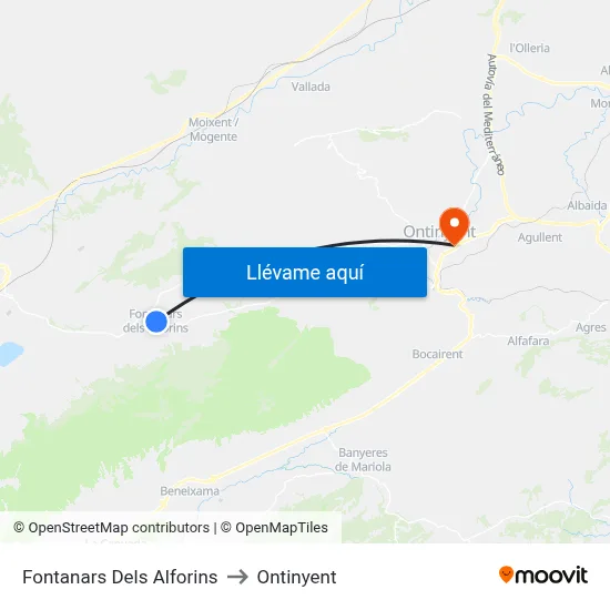 Fontanars Dels Alforins to Ontinyent map