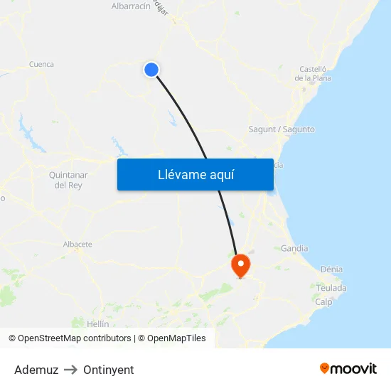 Ademuz to Ontinyent map
