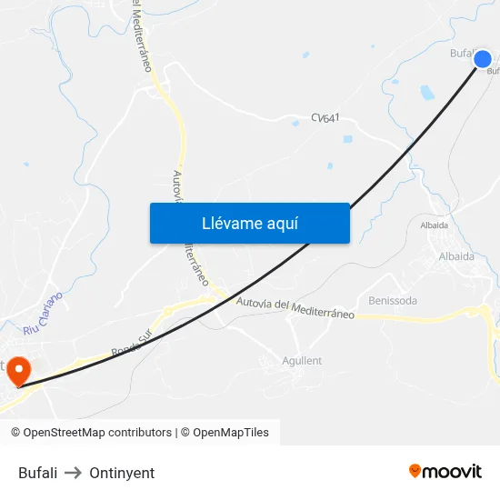 Bufali to Ontinyent map