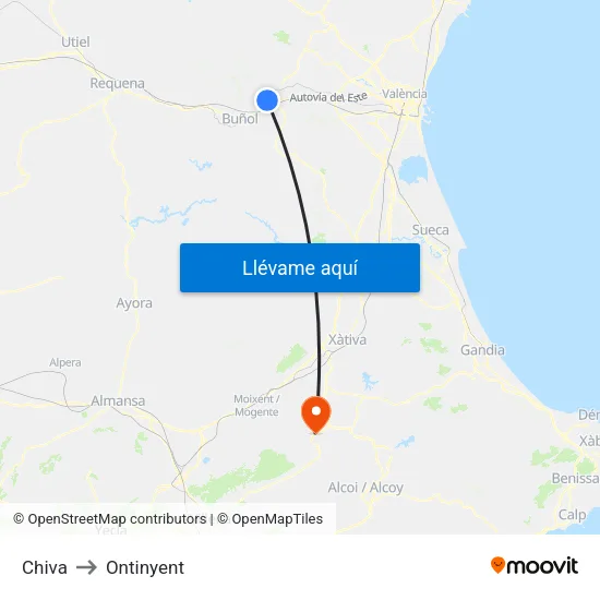 Chiva to Ontinyent map