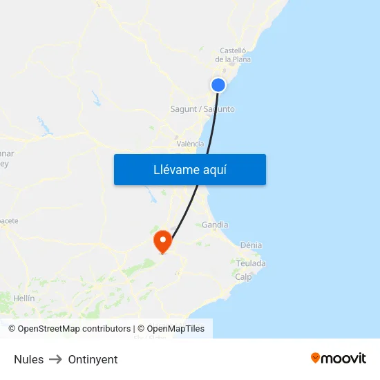 Nules to Ontinyent map