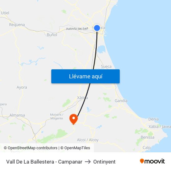 Vall De La Ballestera - Campanar to Ontinyent map