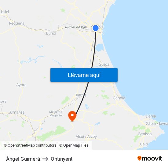 Àngel Guimerá to Ontinyent map
