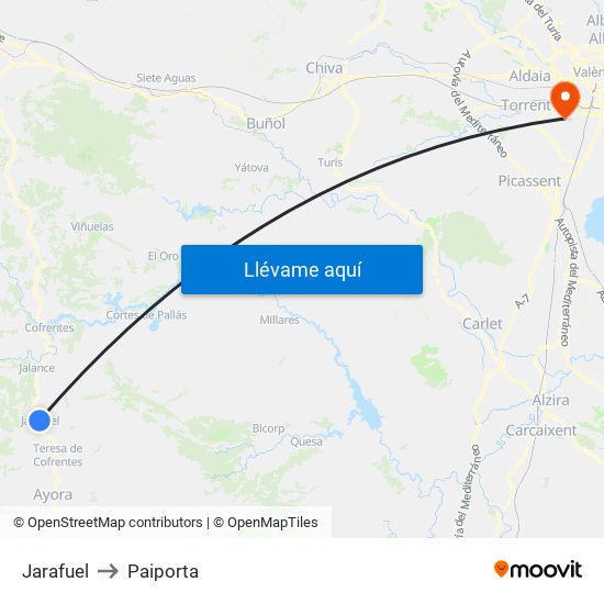 Jarafuel to Paiporta map