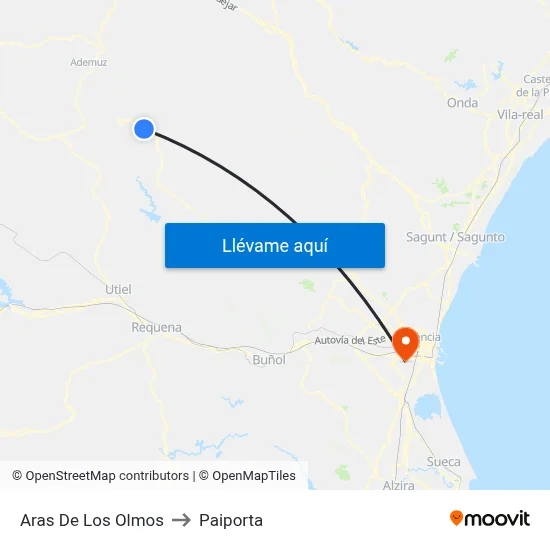 Aras De Los Olmos to Paiporta map
