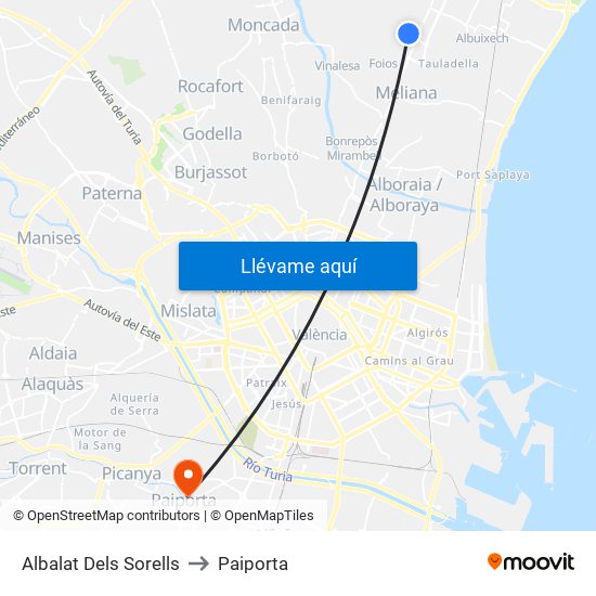 Albalat Dels Sorells to Paiporta map