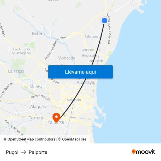 Puçol to Paiporta map