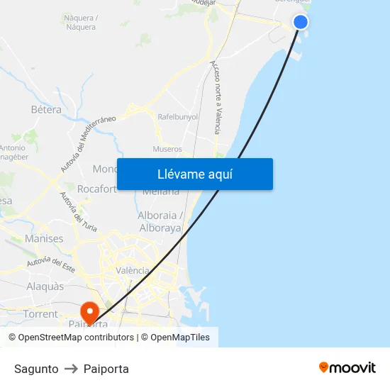 Sagunto to Paiporta map