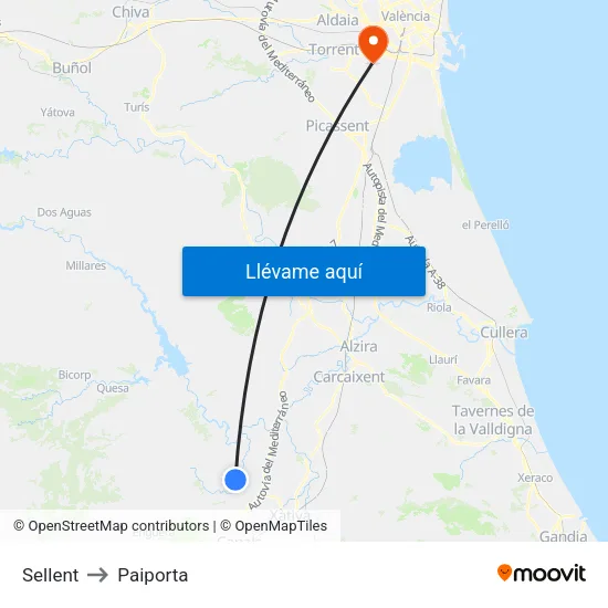 Sellent to Paiporta map