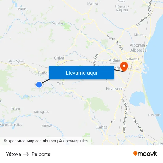 Yátova to Paiporta map