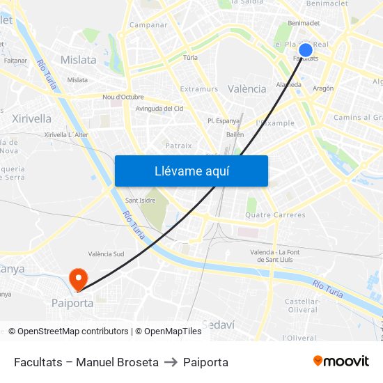 Facultats – Manuel Broseta to Paiporta map