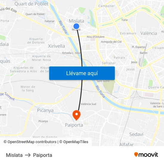 Mislata to Paiporta map