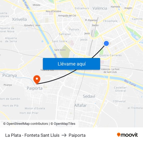 La Plata - Fonteta Sant Lluís to Paiporta map