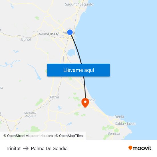 Trinitat to Palma De Gandía map