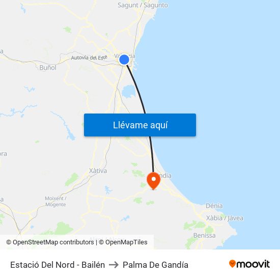 Estació Del Nord - Bailén to Palma De Gandía map