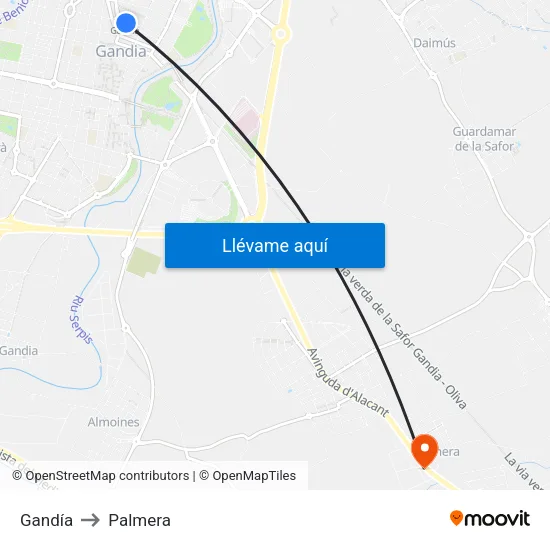 Gandía to Palmera map