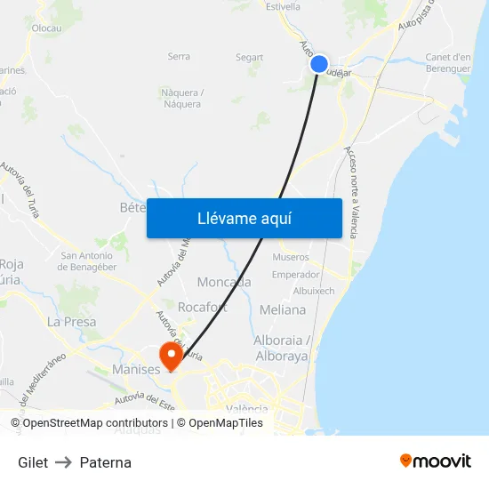 Gilet to Paterna map