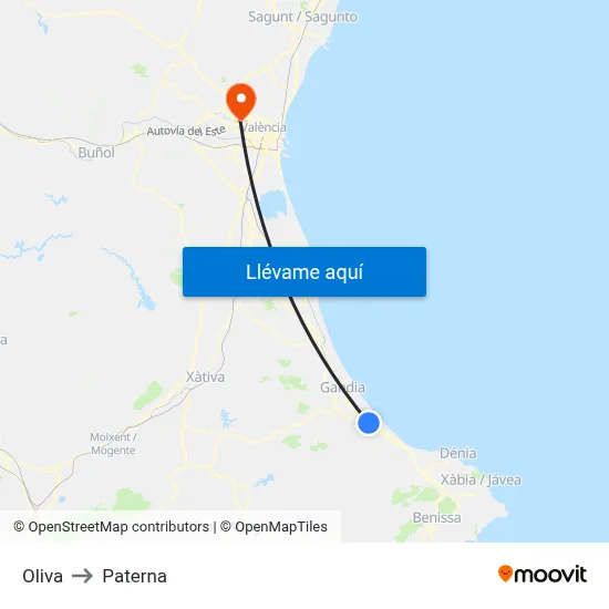 Oliva to Paterna map