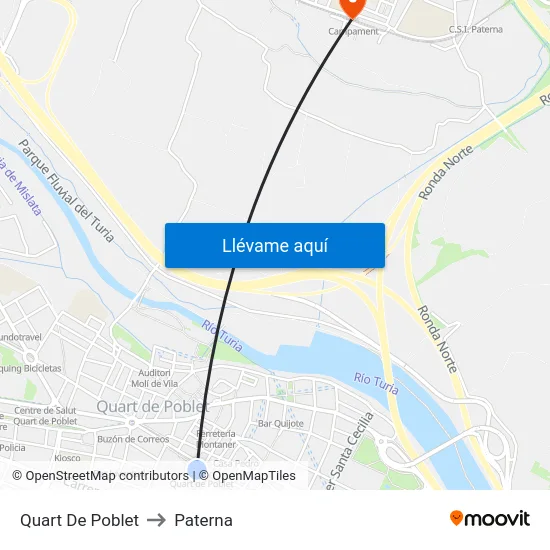 Quart De Poblet to Paterna map