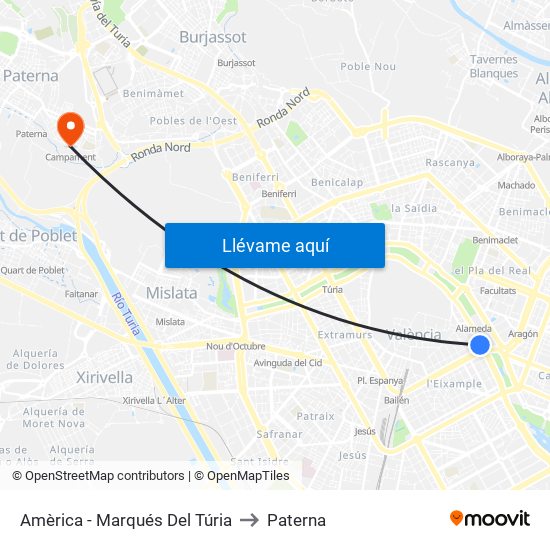 Amèrica - Marqués Del Túria to Paterna map