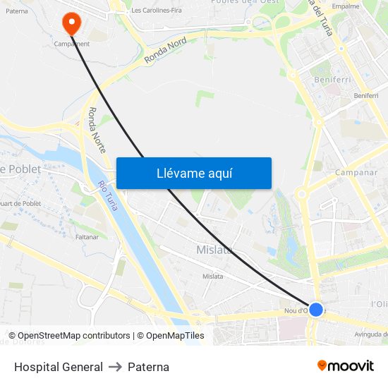 Hospital General to Paterna map