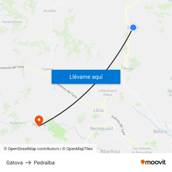 Gátova to Pedralba map