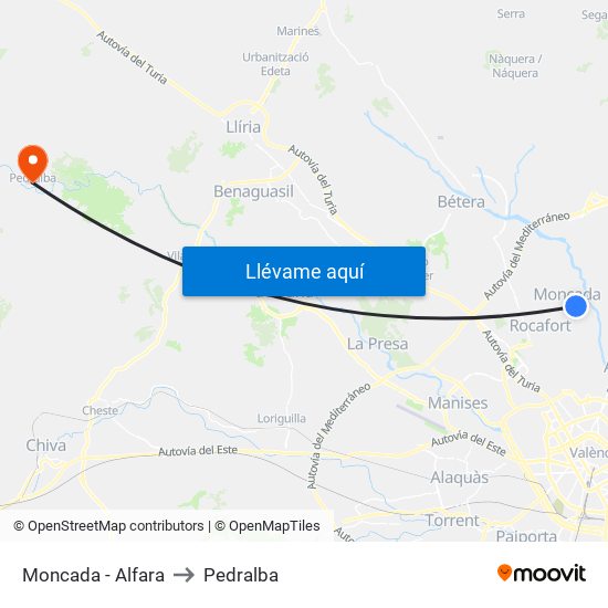 Moncada - Alfara to Pedralba map