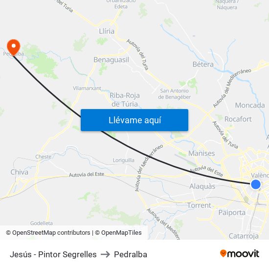 Jesús - Pintor Segrelles to Pedralba map