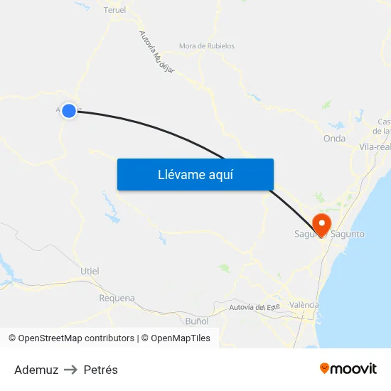 Ademuz to Petrés map