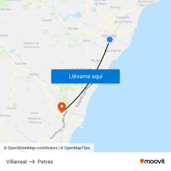 Villarreal to Petrés map