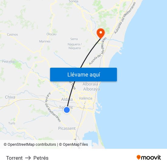 Torrent to Petrés map