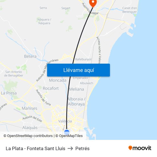 La Plata - Fonteta Sant Lluís to Petrés map