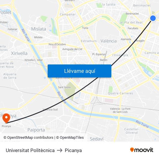 Universitat Politècnica to Picanya map