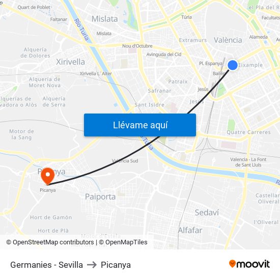 Germanies - Sevilla to Picanya map