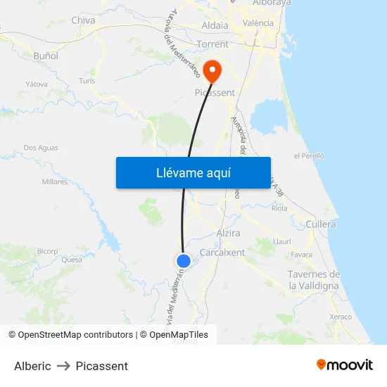 Alberic to Picassent map