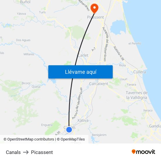 Canals to Picassent map