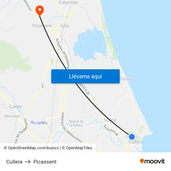Cullera to Picassent map