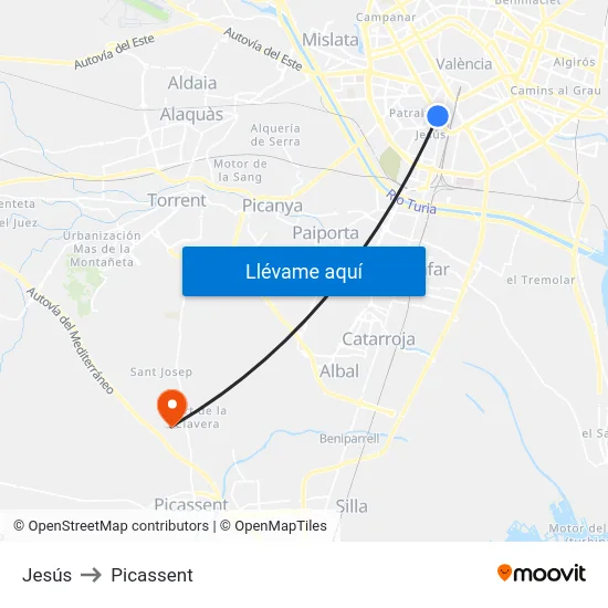 Jesús to Picassent map