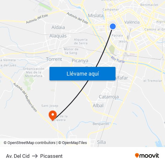 Av. Del Cid to Picassent map